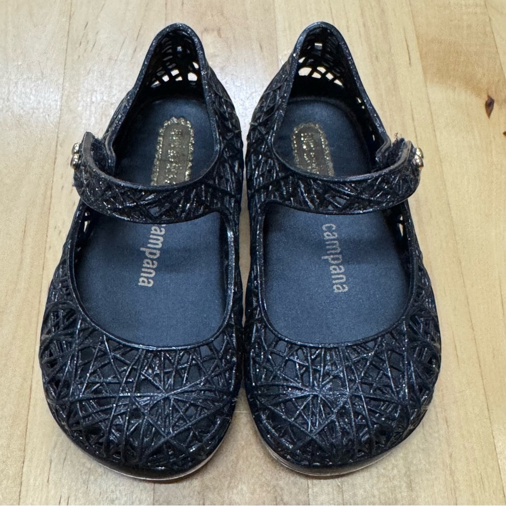 Mini Melissa + Campana Toddler Sz 6 Black Glitter Jelly Shoes